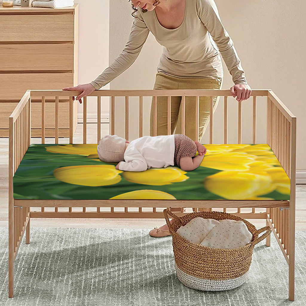 Yellow Tulip Print Baby Crib Sheet