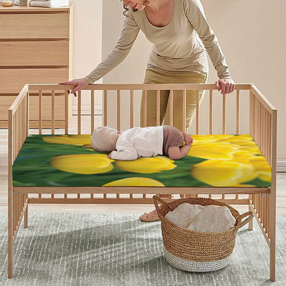 Yellow Tulip Print Baby Crib Sheet