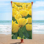 Yellow Tulip Print Beach Towel