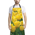 Yellow Tulip Print Bib Apron With Pocket