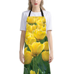 Yellow Tulip Print Bib Apron With Pocket