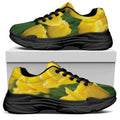 Yellow Tulip Print Black Chunky Shoes