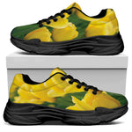 Yellow Tulip Print Black Chunky Shoes