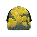 Yellow Tulip Print Black Mesh Trucker Hat