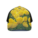 Yellow Tulip Print Black Mesh Trucker Cap