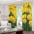 Yellow Tulip Print Dimout Grommet Curtains