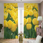 Yellow Tulip Print Blackout Pencil Pleat Curtains