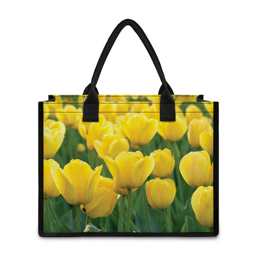 Yellow Tulip Print Canvas Tote Bag