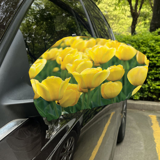 Yellow Tulip Print Car Side Mirror Covers