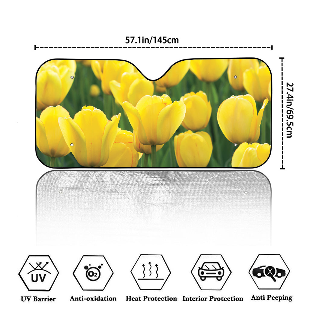 Yellow Tulip Print Car Windshield Sun Shade