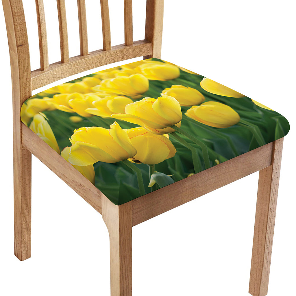 Yellow Tulip Print Chair Cushion Cover