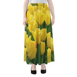 Yellow Tulip Print Chiffon Maxi Skirt