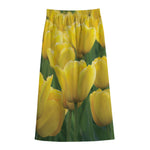 Yellow Tulip Print Cotton Front Slit Maxi Skirt
