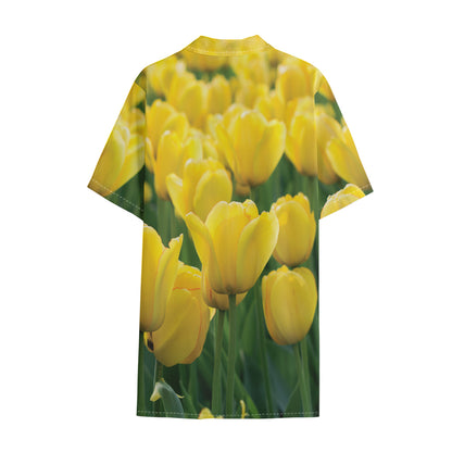 Yellow Tulip Print Cotton Hawaiian Shirt