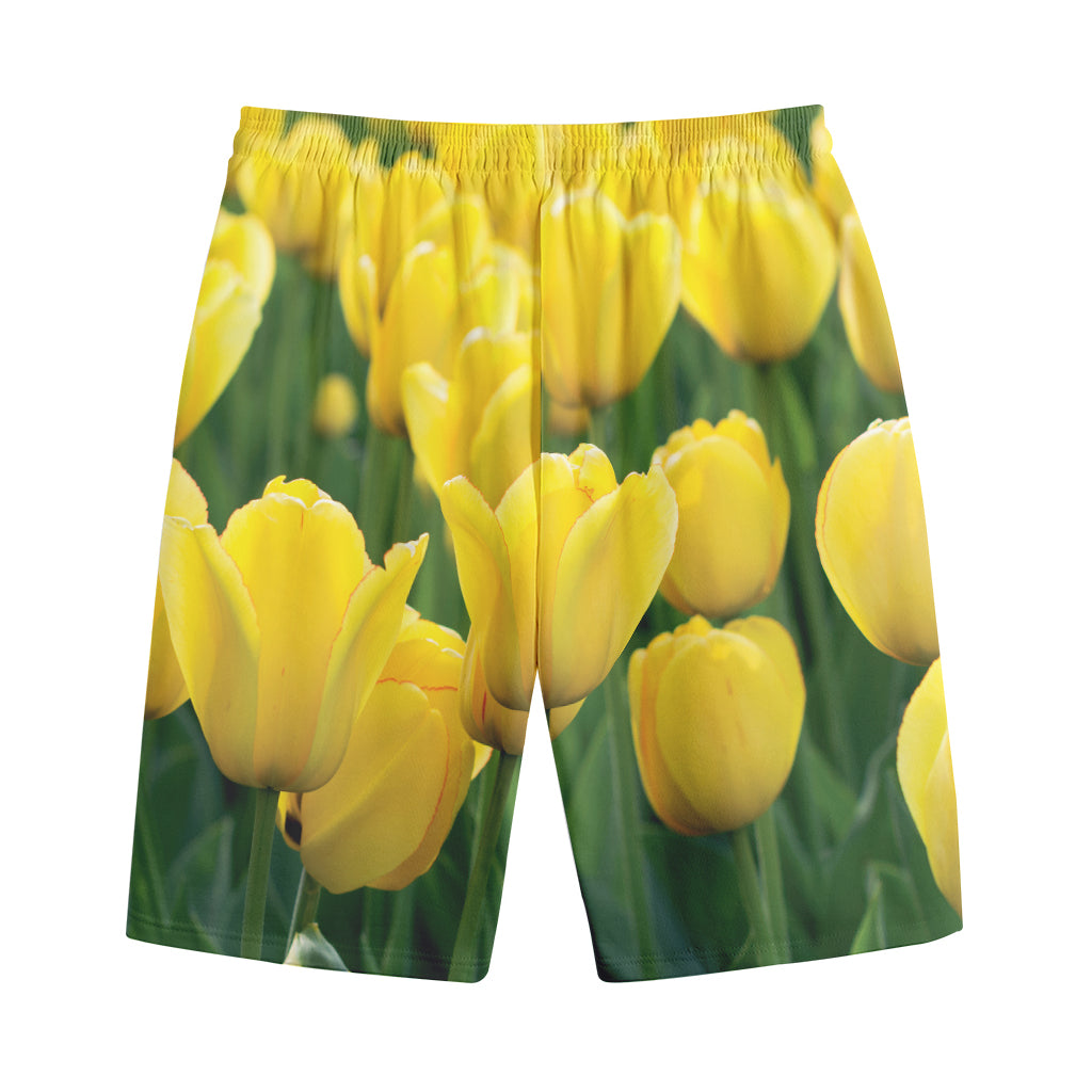 Yellow Tulip Print Cotton Shorts