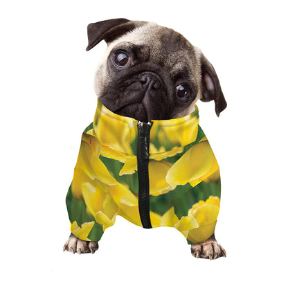 Yellow Tulip Print Dog Zip Up Jacket