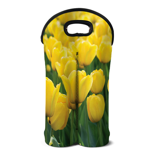 Yellow Tulip Print Double Neoprene Wine Tote