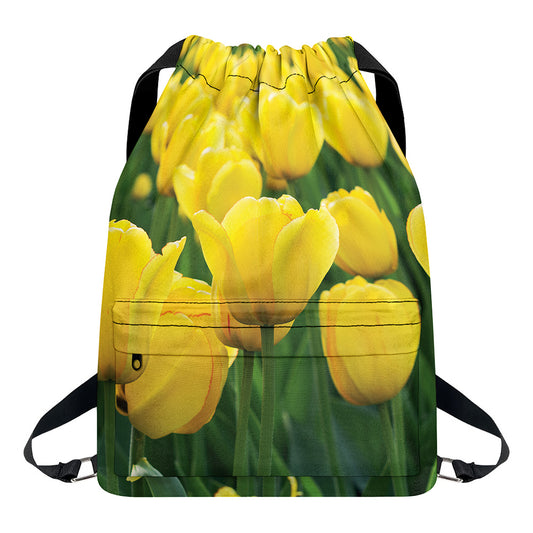 Yellow Tulip Print Drawstring Backpack