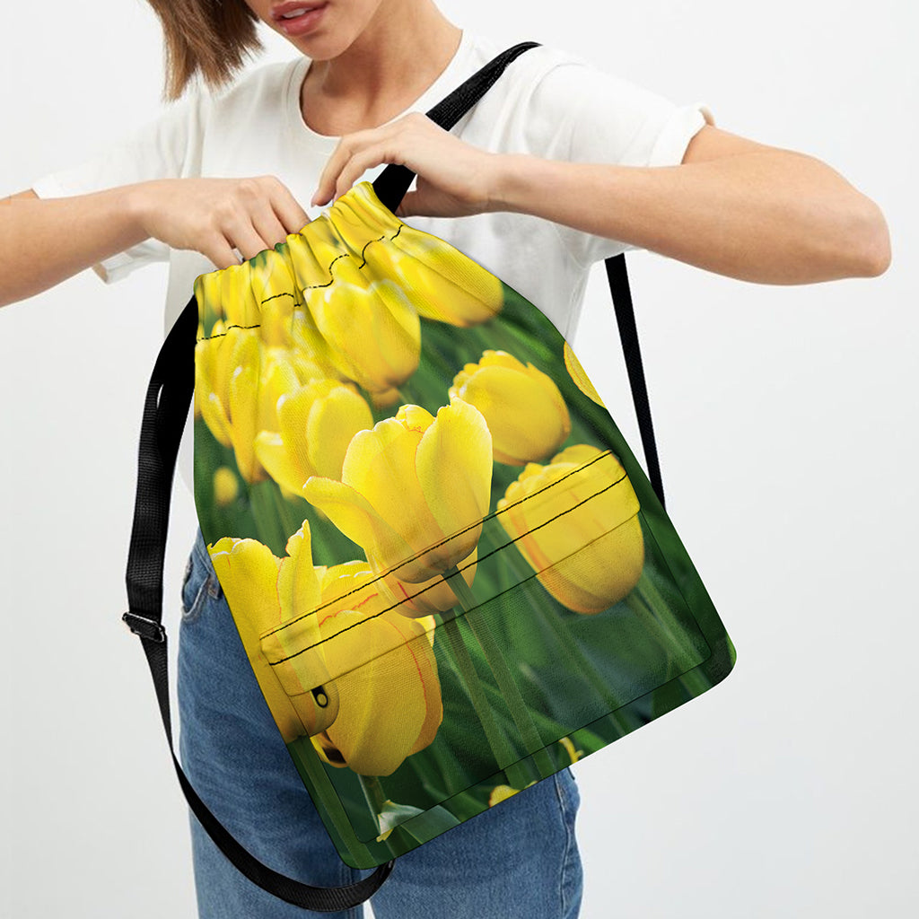 Yellow Tulip Print Drawstring Backpack