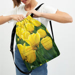 Yellow Tulip Print Drawstring Backpack