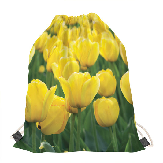 Yellow Tulip Print Drawstring Bag