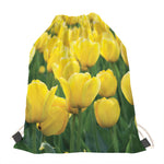 Yellow Tulip Print Drawstring Bag