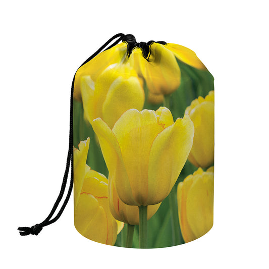 Yellow Tulip Print Drawstring Makeup Bag