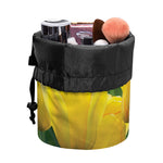 Yellow Tulip Print Drawstring Makeup Bag