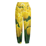 Yellow Tulip Print Fleece Lined Knit Pants
