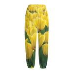 Yellow Tulip Print Fleece Lined Knit Pants