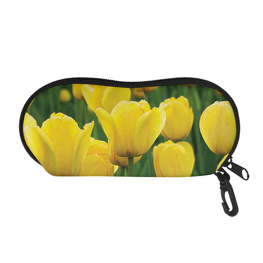 Yellow Tulip Print Glasses Case