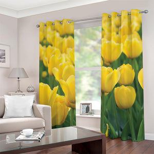 Yellow Tulip Print Grommet Curtains