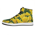 Yellow Tulip Print High Top Leather Sneakers