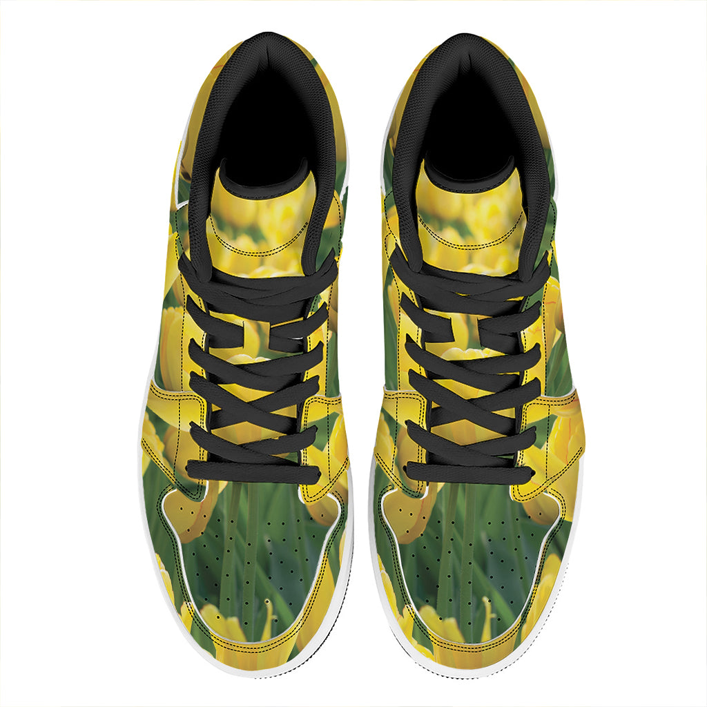 Yellow Tulip Print High Top Leather Sneakers