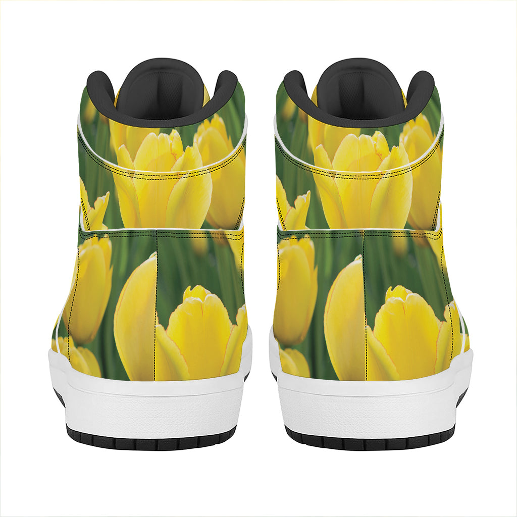 Yellow Tulip Print High Top Leather Sneakers