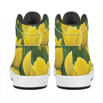 Yellow Tulip Print High Top Leather Sneakers