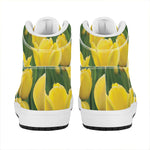 Yellow Tulip Print High Top Leather Sneakers