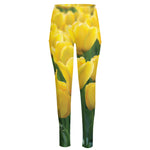 Yellow Tulip Print High-Waisted Pocket Leggings