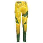 Yellow Tulip Print High-Waisted Pocket Leggings