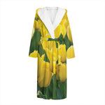 Yellow Tulip Print Hooded Bathrobe