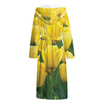 Yellow Tulip Print Hooded Bathrobe
