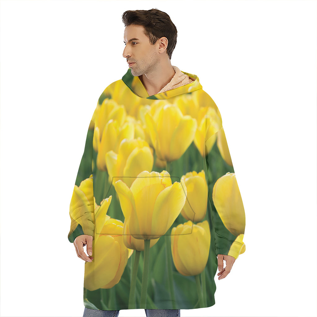 Yellow Tulip Print Hoodie Blanket