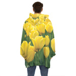 Yellow Tulip Print Hoodie Blanket