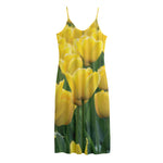 Yellow Tulip Print Jersey Midi Cami Dress