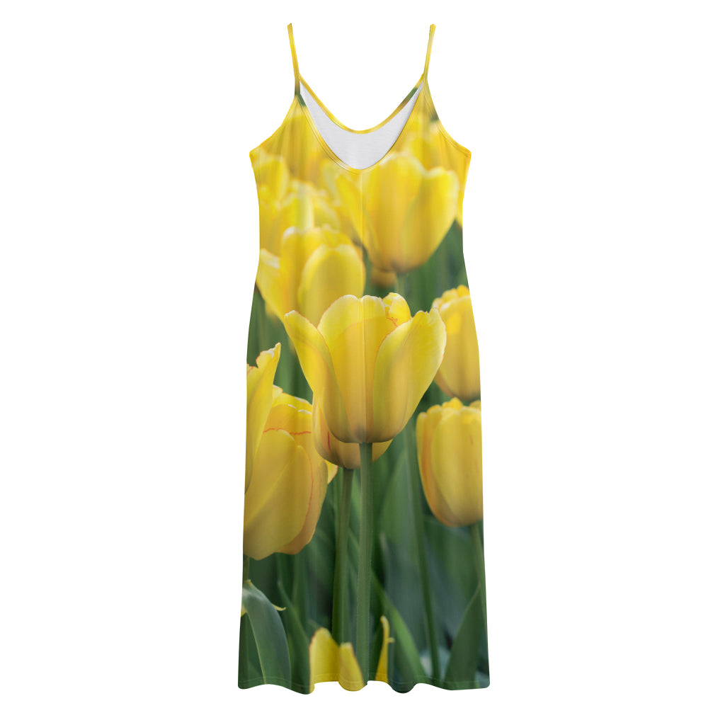 Yellow Tulip Print Jersey Midi Cami Dress