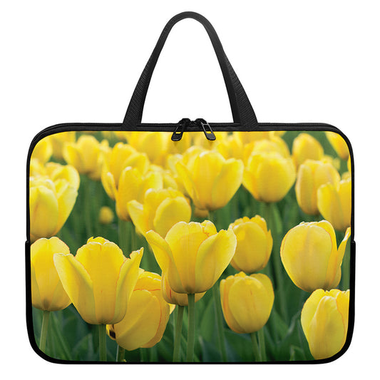 Yellow Tulip Print Laptop Sleeve With Handle