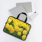 Yellow Tulip Print Laptop Sleeve With Handle