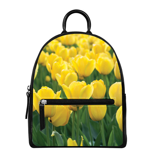 Yellow Tulip Print Leather Backpack