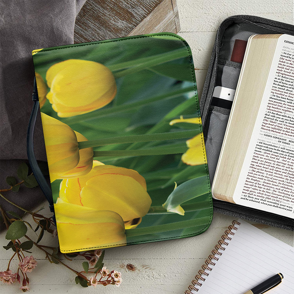 Yellow Tulip Print Leather Bible Cover
