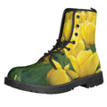 Yellow Tulip Print Lace-Up Boots